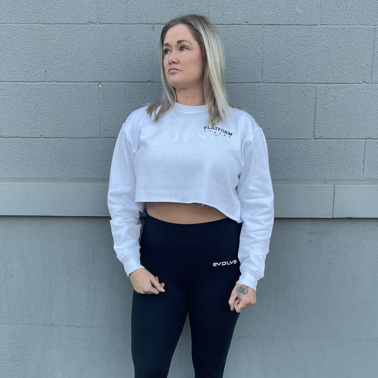 White 'Platform Strong EST 16' Logo Cropped Jumper