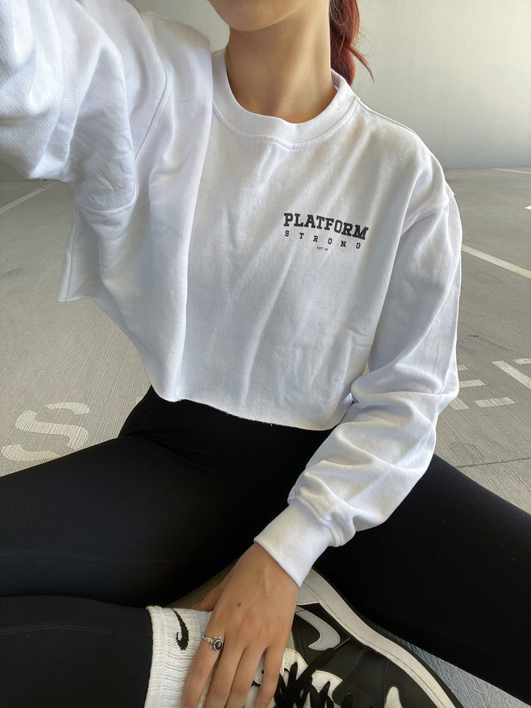 White 'Platform Strong EST 16' Logo Cropped Jumper