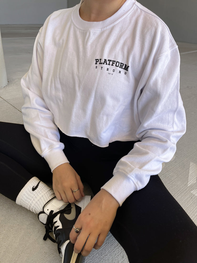 White 'Platform Strong EST 16' Logo Cropped Jumper