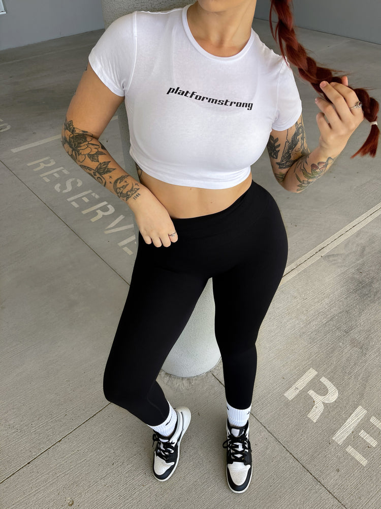 White 'Platform Strong' Short Sleeve Cropped Tee