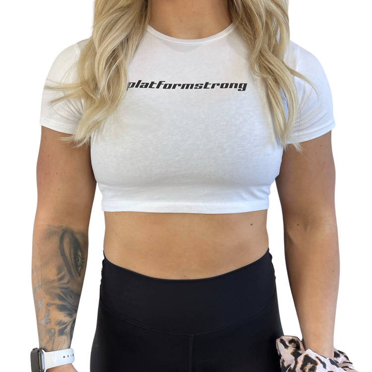 White 'Platform Strong' Short Sleeve Cropped Tee